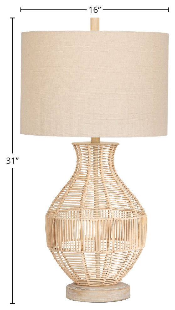 Jayce 3-Way Rattan Table Lamp with Oat Linen Lamp Shade
