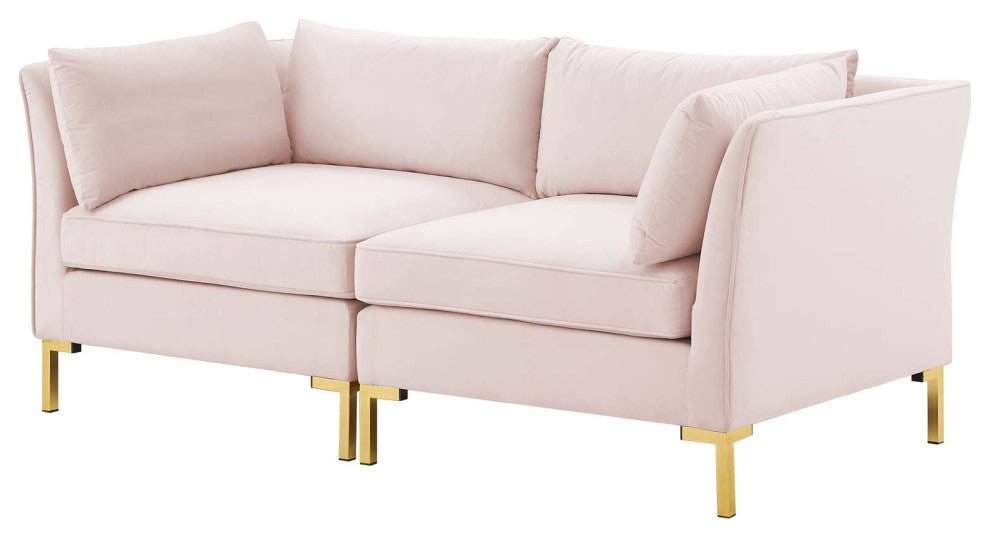 Loveseat Sofa, Velvet, Pink, Modern, Living Lounge Room Hotel Lobby Hospitality