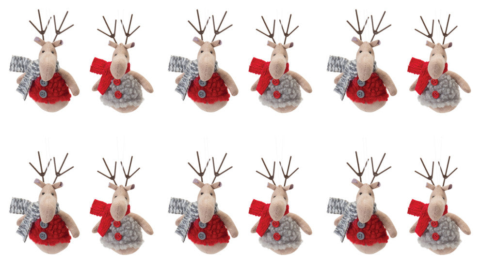 Plush Deer With Sweater Ornament, Set of 12