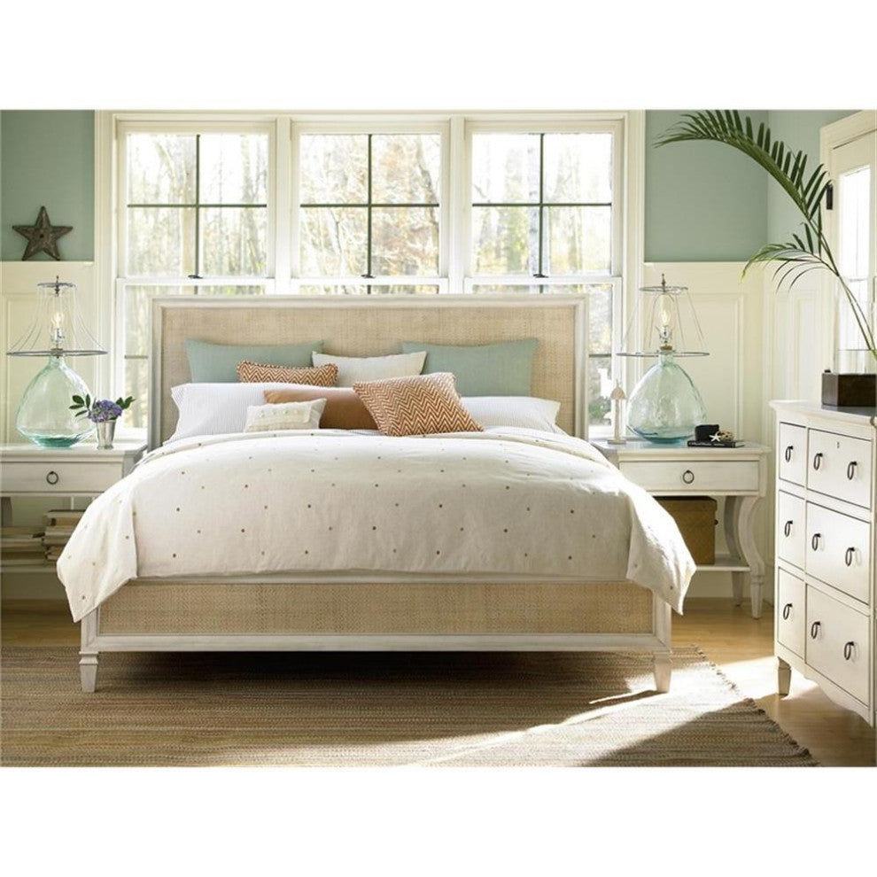 Summer Hill Woven Accent Wood King Panel Bed in White