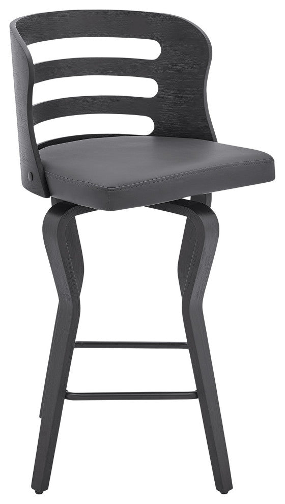 Benzara BM245955 Verne 26" Swivel Gray Faux Leather and Black Wood Bar Stool