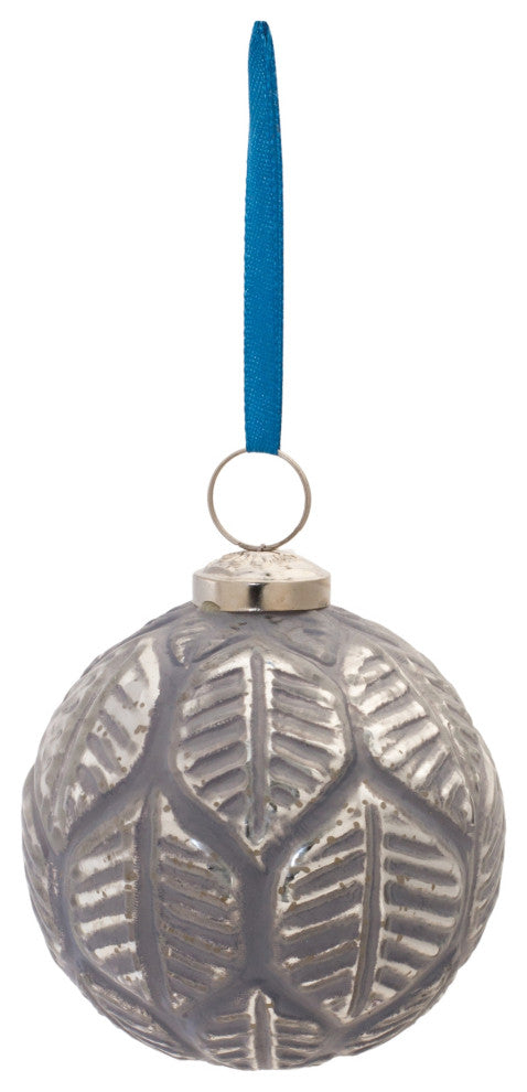 Etched Leaf Glass Ball Ornament, Set of 6