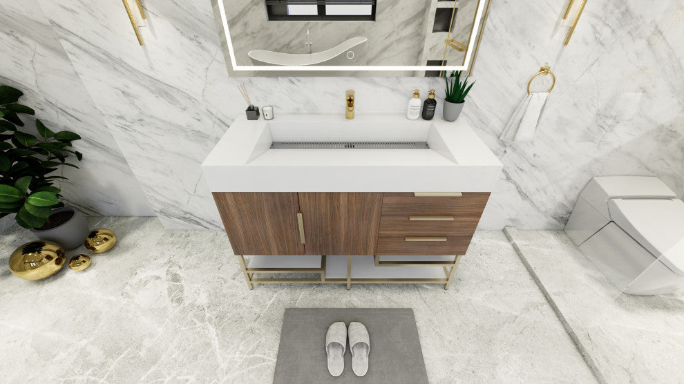 Madison 48" Free Standing Vanity With Reinforced Acrylic Sink, Rosewood