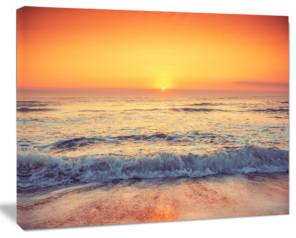 Yellow Cloudscape over Seashore, Large Beach Canvas Wall Art, 60"x28"