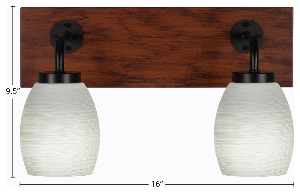 Oxbridge 2-Light Bath Bar, Matte Black & Painted Wood-look Metal/White Linen