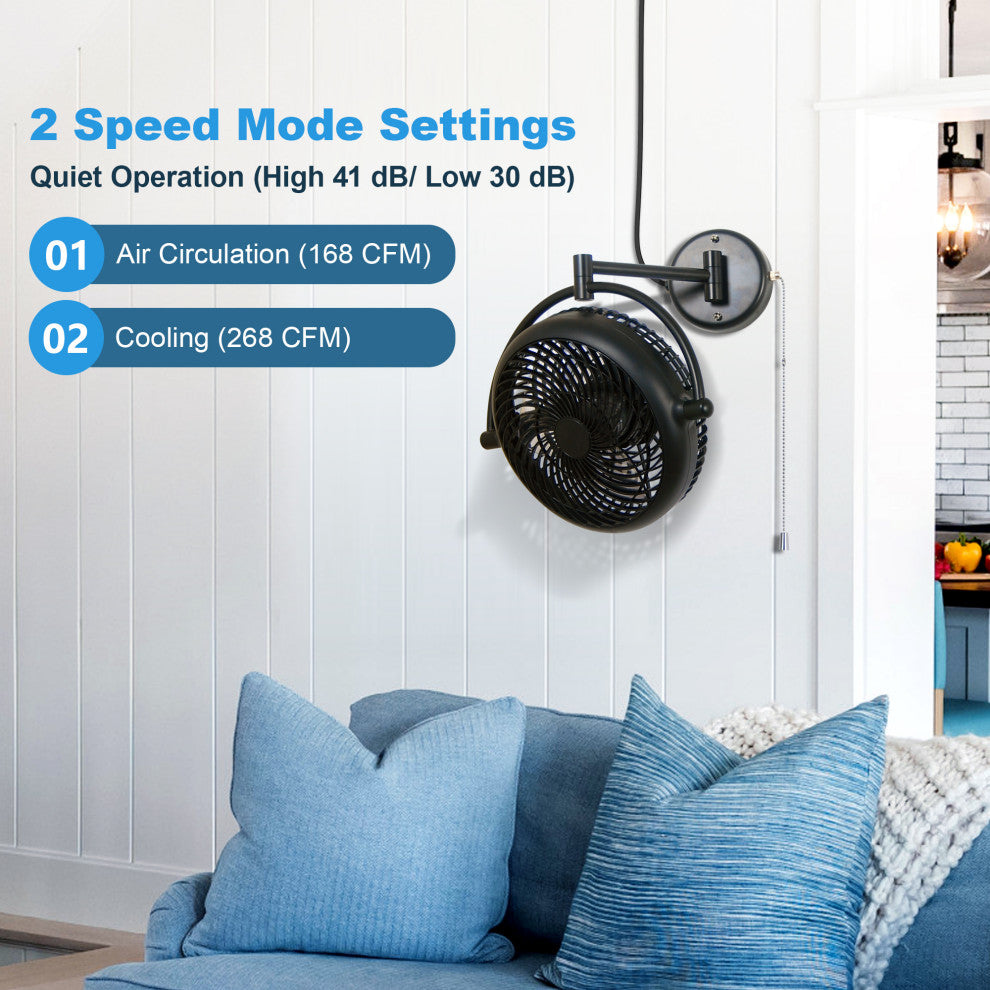 Whose Lamp 8-inch Wall Fan Walnut Finish, Black