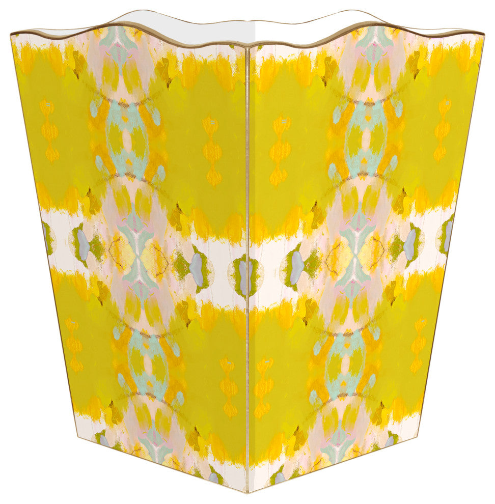 WB522LP-Laura Park Shine Bright Wastepaper Basket, Scalloped Top and Wood Tissue Box Cover