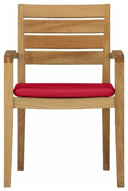 4-Piece Outdoor Teak Dining Set: 36" Round Table, 3 Trav Stacking Arm Chairs