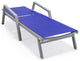 LeisureMod Marlin Patio Chaise Lounge Chair Gray Arms Set of 2, Navy Blue