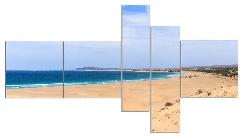 Sea and Clouds in Blue Sky, Seashore Canvas Art Print, 60"x32", 5 panels