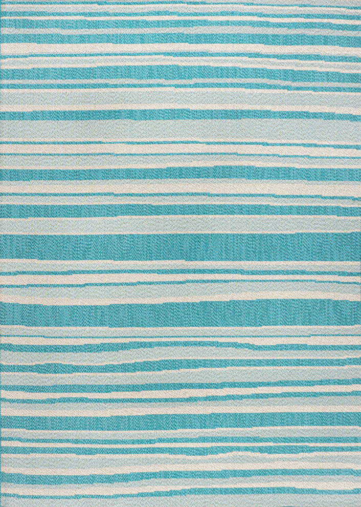 Castara Wavy Stripe Modern Indoor/Outdoor Area Rug, Aqua/Cream, 4x6