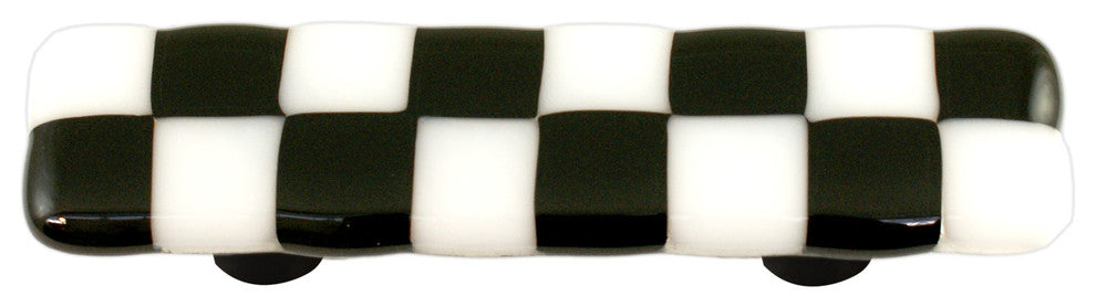 Art Glass Rectangle Checked Pull, Alum Post, Black White Squares