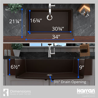 Karran Retrofit Farmhouse Quartz 34" Single Bowl Sink Kit, Brown