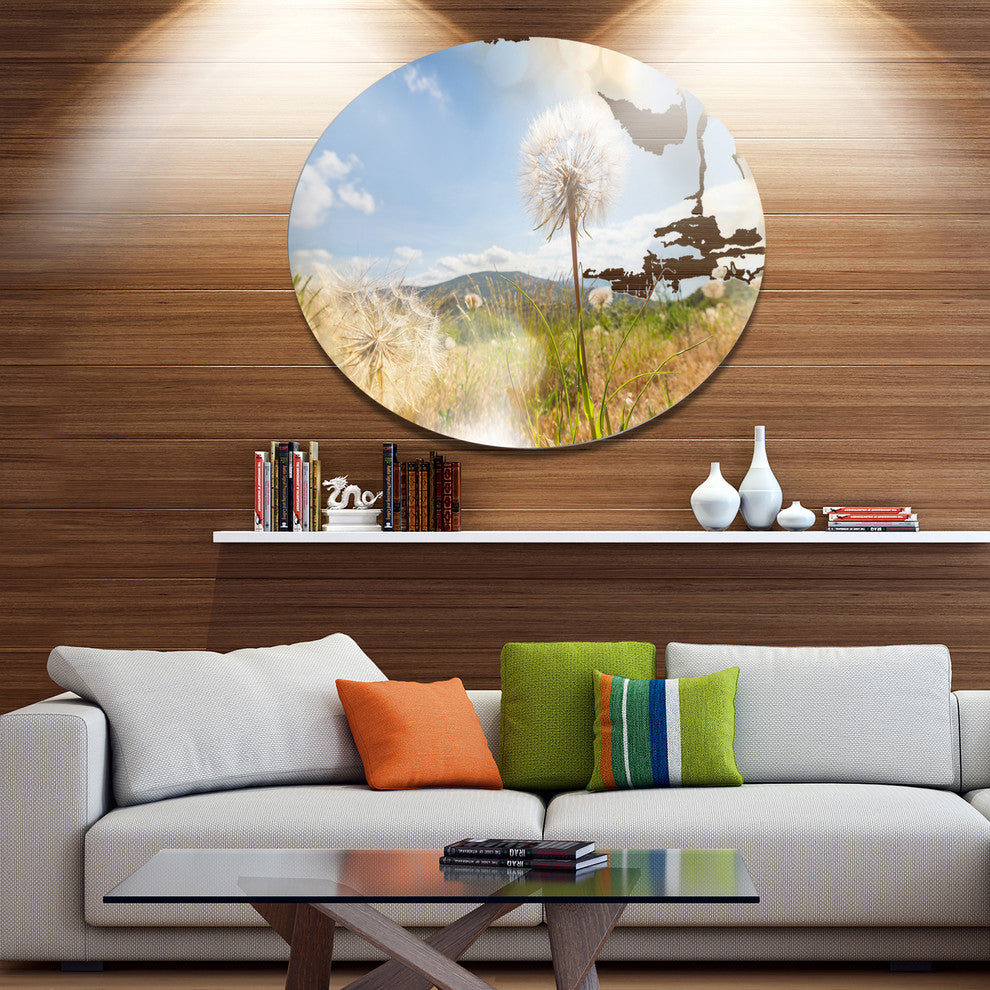 Blooming Dandelion Under Bright Sky, Floral Round Wall Art, 11"