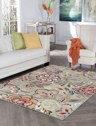 Dilek Transitional Floral Area Rug, Seafoam, 9'3"x12'6"