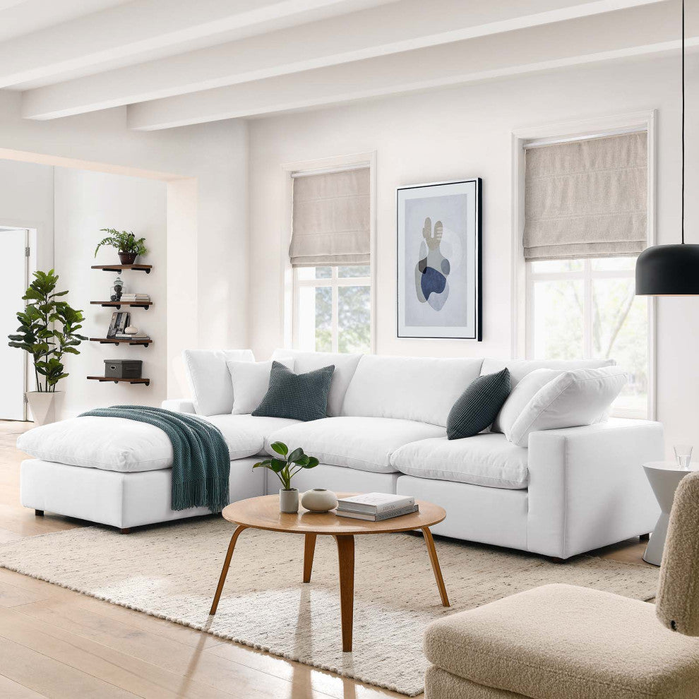 Commix Down Filled Overstuffed 4-Piece Sectional Sofa Set, Pure White
