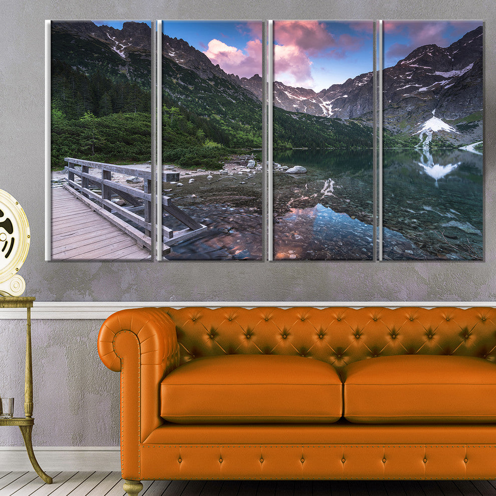 "Wooden Foot Bridge Over Lake" Canvas Print, 4 Panels