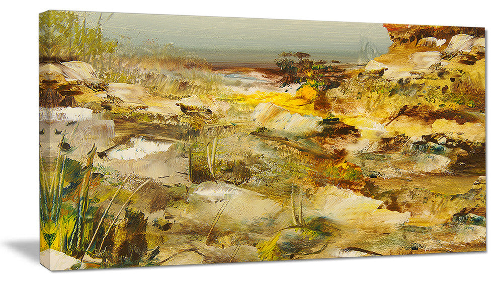 "Yellow Stones" Heavily-Textured Landscape Painting Canvas Print, 32"x16"