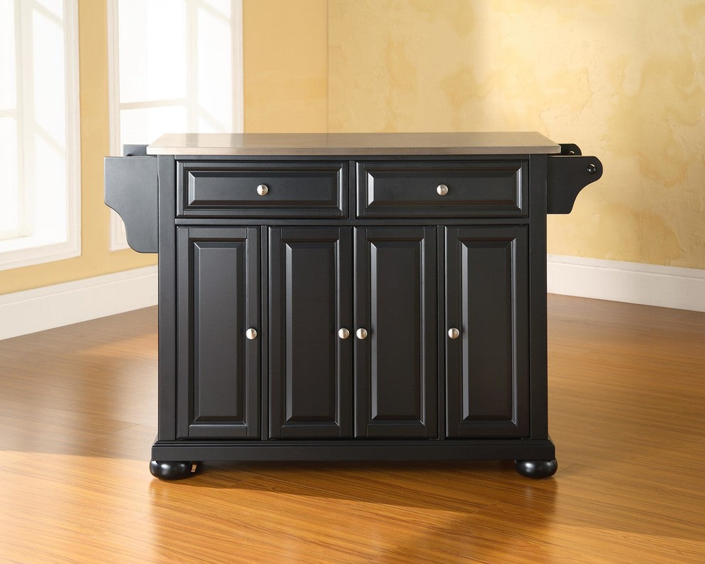 Alexandria Stainless Steel Top Kitchen Island, Black Finish