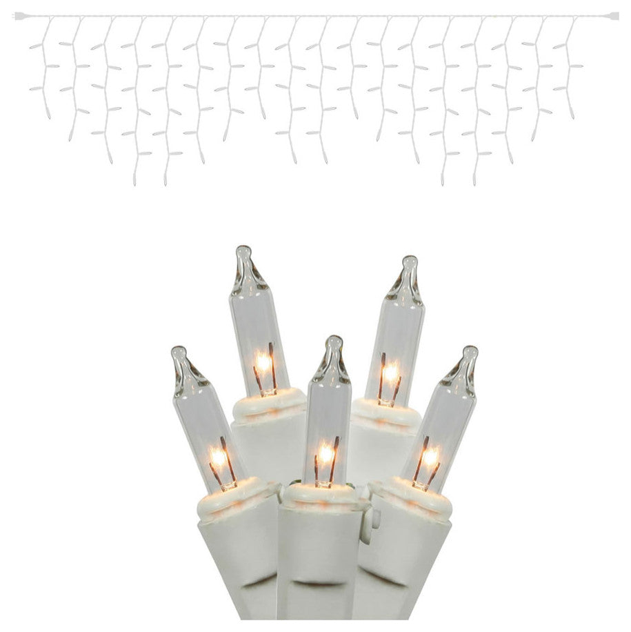 Vickerman W6W4321 Clear Icicle Light On White Wire, Christmas Light Strand