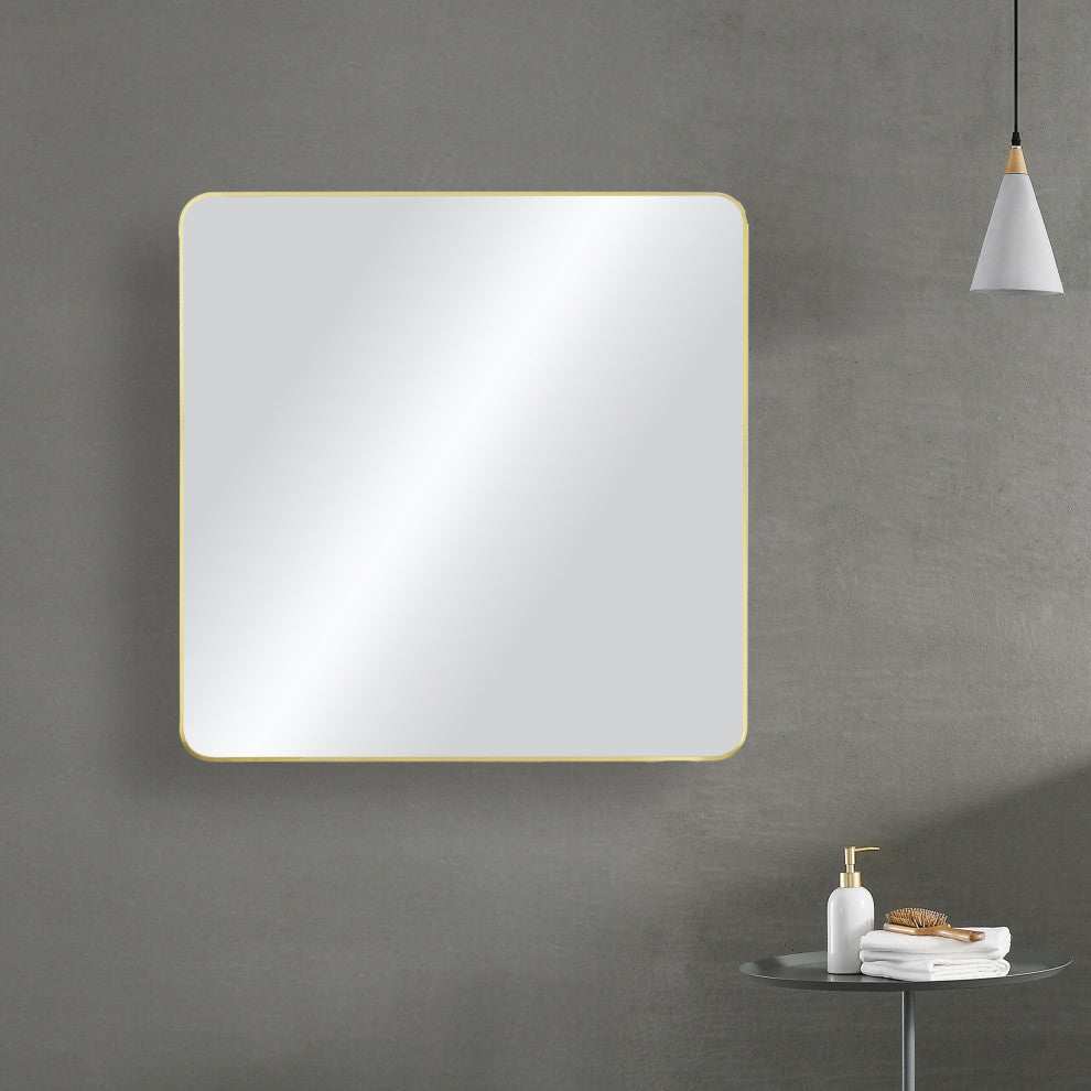 Shatterproof Wall Mount Metal Frame Mirror, FM2, Brushed Gold, 30"x36"