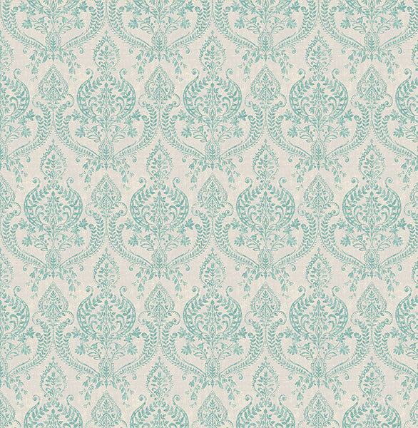 Bohemian Damask Wallpaper, Turquoise, Bolt