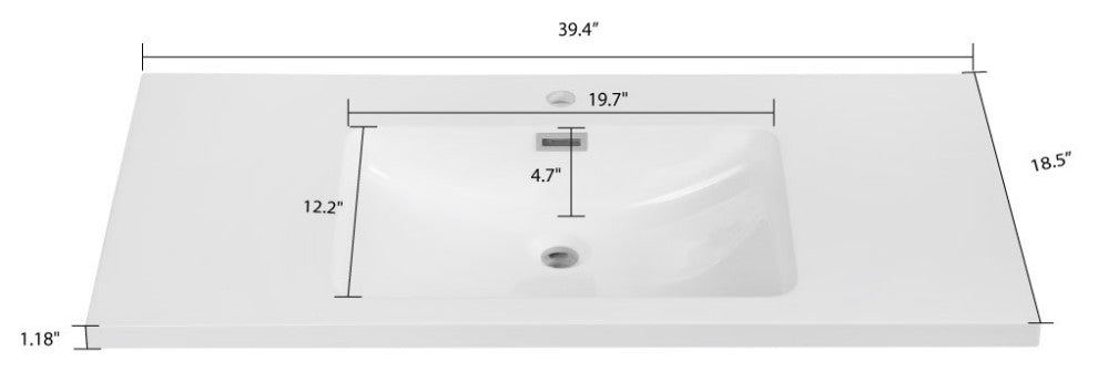 40" Solid Surface Resin Streamline K-1203-40 Vanity Top