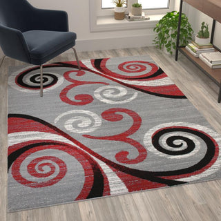 Valli Collection Modern Abstract Pattern Area Rug -Olefin with Jute Backing, Red, 5' X 7'
