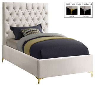 Cruz Velvet Upholstered Bed, Cream, Twin