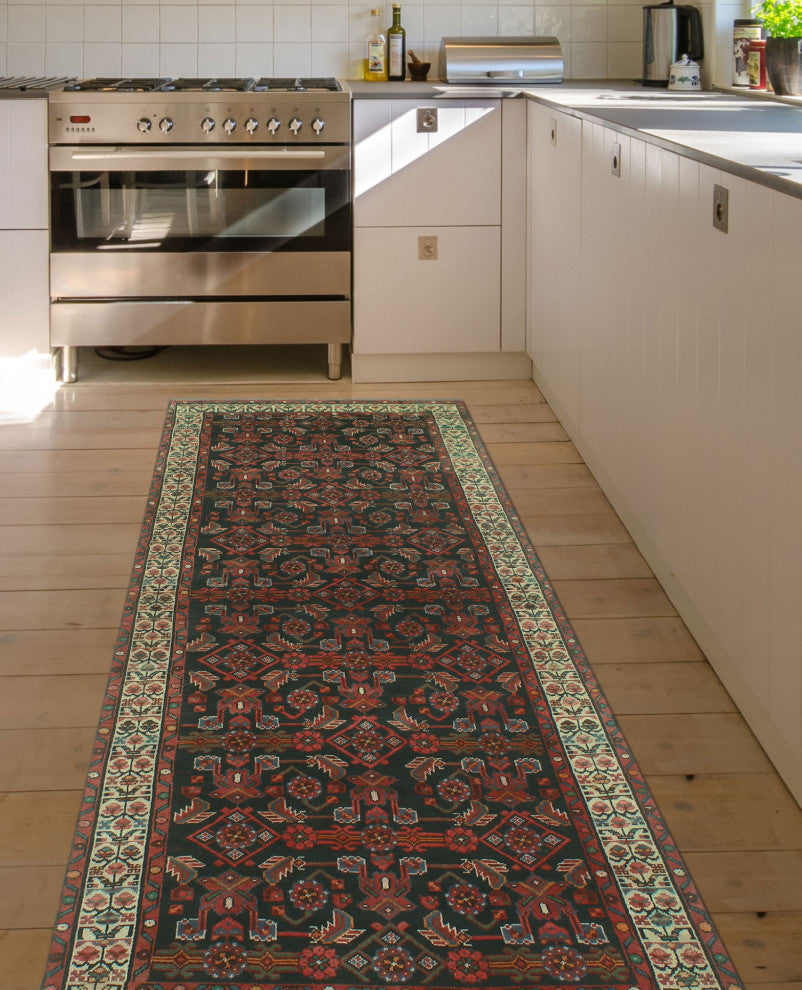 Fine Vintage Distressed Kambouji Charcoal/Ivory Runner, 3'8x9'7