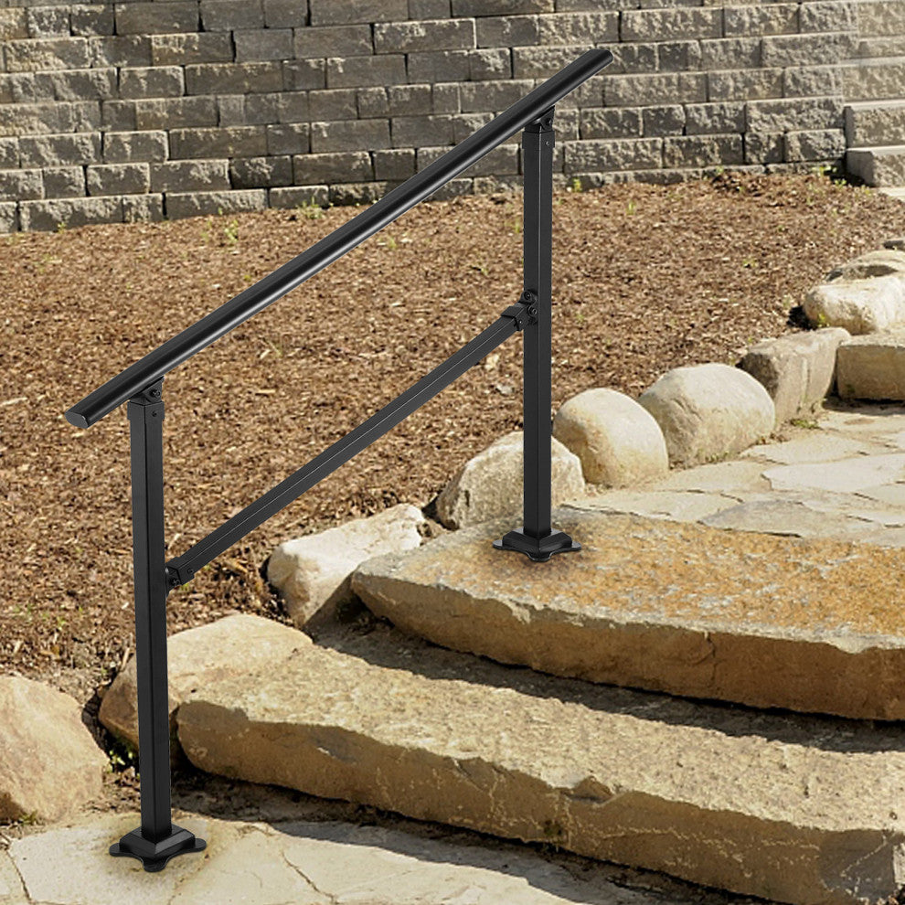 VEVOR Outdoor Stair Railing Transitional Wrought Iron Handrail, 24 Inch, 3 Steps