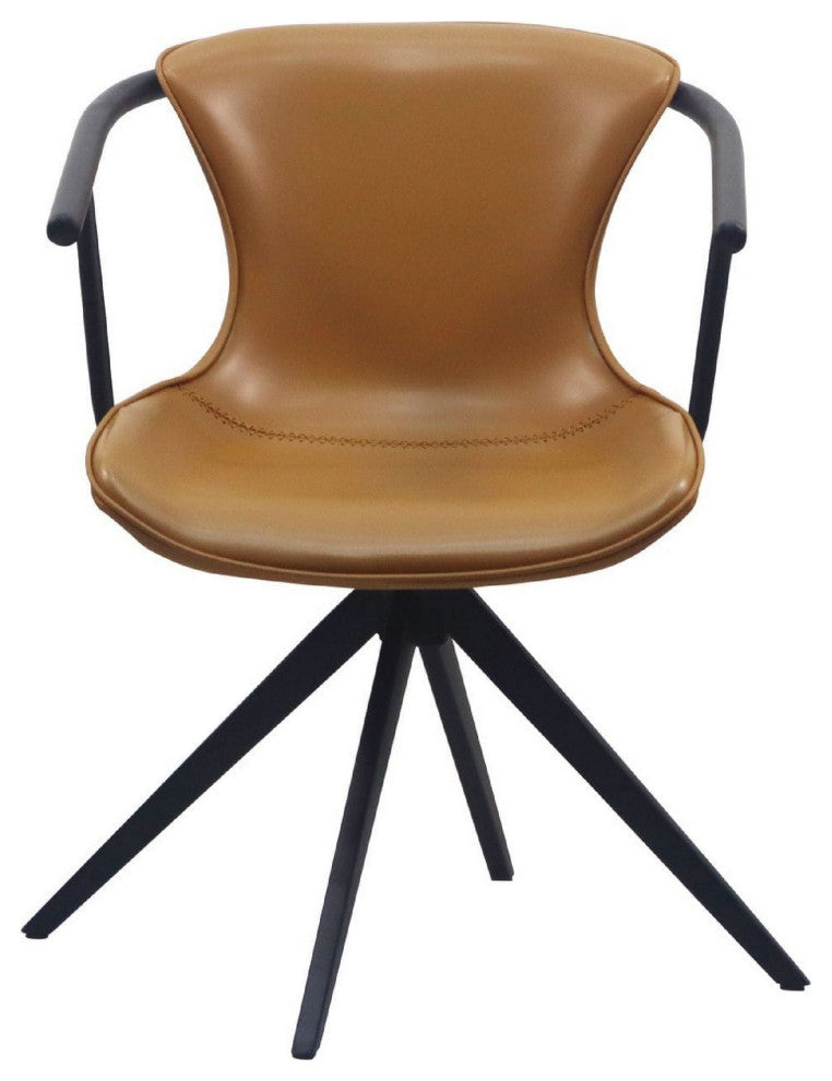 Benzara BM279435 Cid 23" Swivel Dining Chair, Vegan Faux Leather, Black, Camel