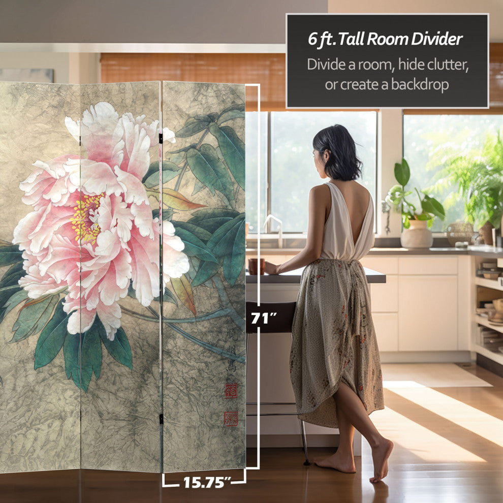 6' Tall Double Sided Doves and Peonies Canvas Room Divider