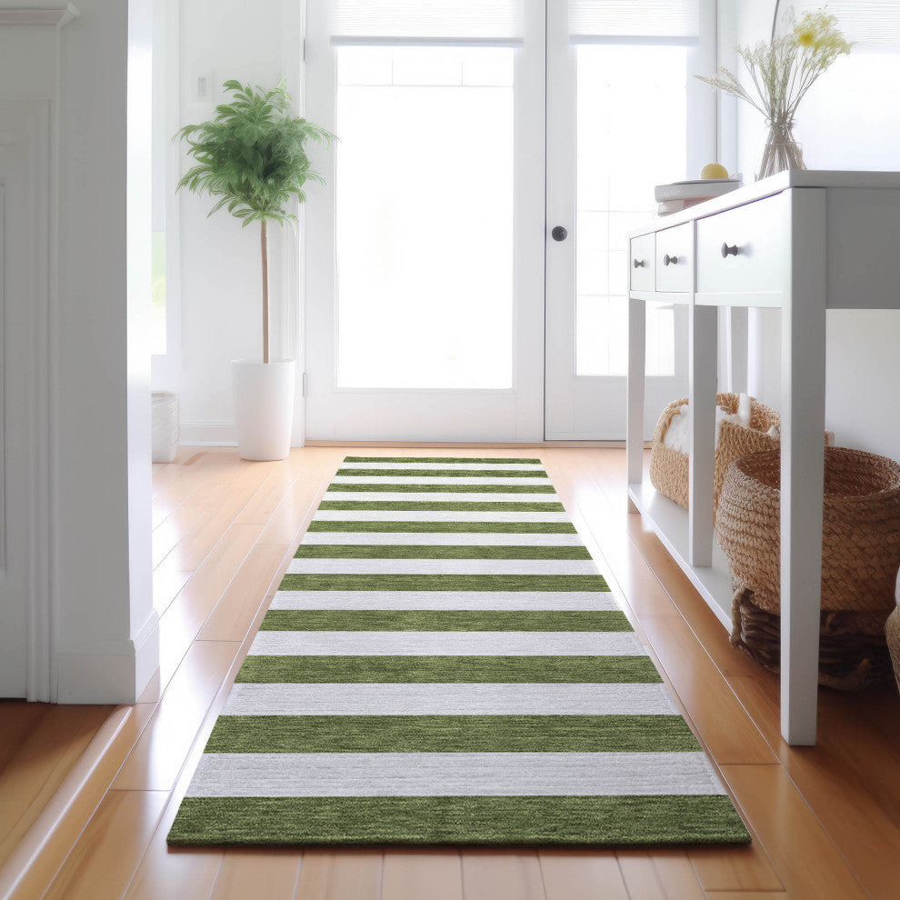 Premium Machine Washable Mayfield AMF528 Olive 2'3" x 7'6" Runner Rug