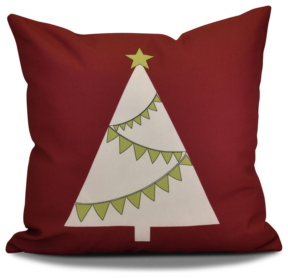 Decorative Holiday Outdoor Pillow Geometric Print, Cranberry, 16"x16"