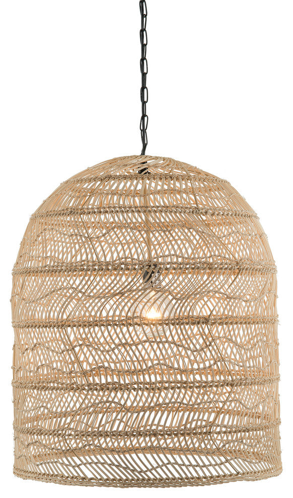 Luhu Open Weave Cane Rib Cloche-shape Pendant Lamp, Natural