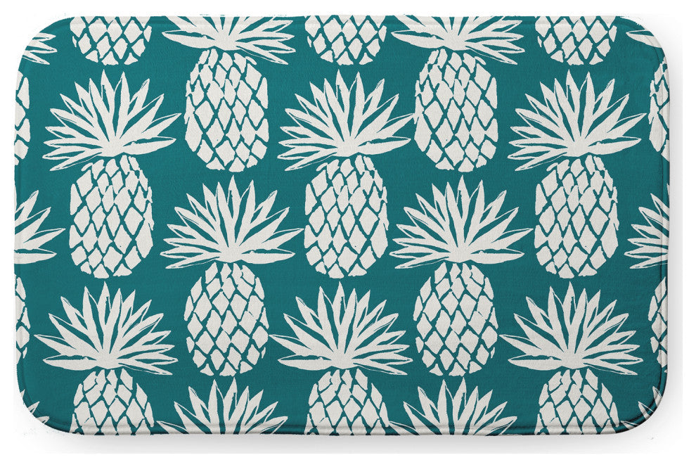 34" x 21" Pineapple Pattern Bathmat, Ocean Teal