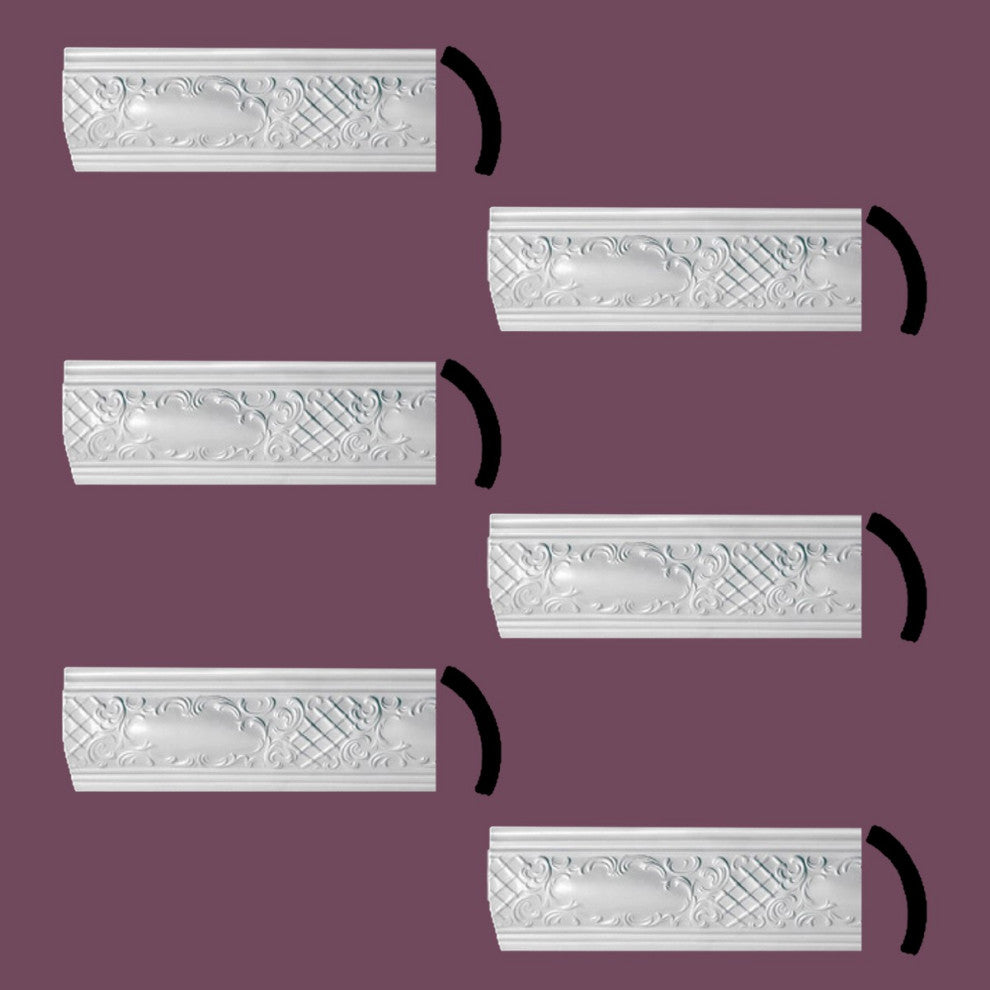 Ornate Cornice White Urethane Brook Design 6 Pieces Totaling 283.5" Length