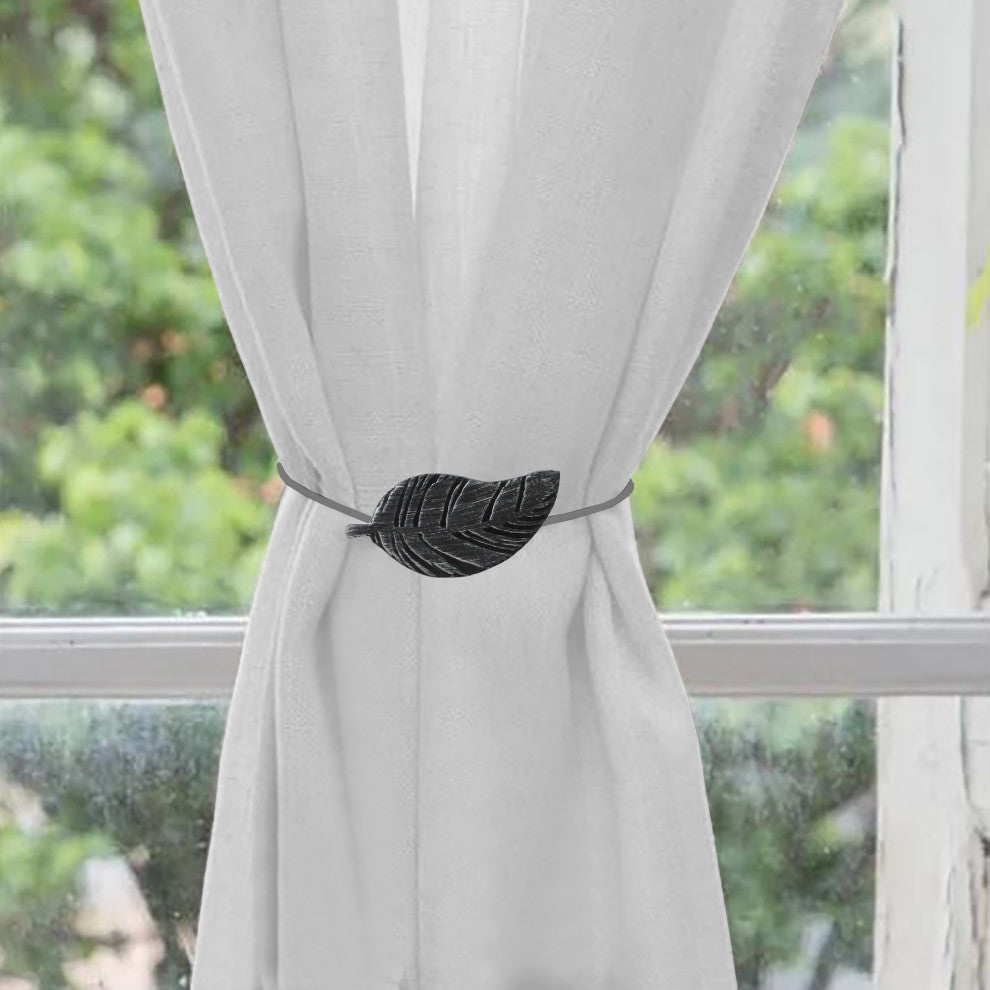 Magnetic Wooden Leaf Curtain Tiebacks, Black, Pack of 2