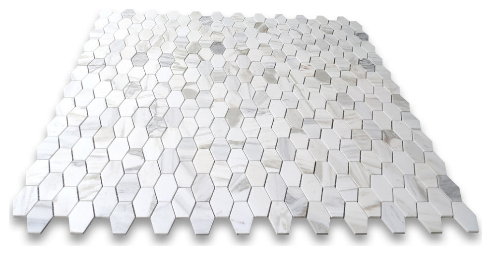 Calacatta Gold Marble 1-1/4x3 Elongated Hexagon Mosaic Tile Polished, 1 sheet