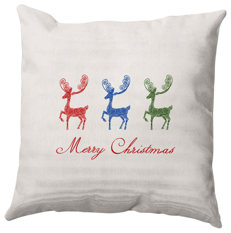 Merry Christmas Reindeer Decorative Throw Pillow, Multi-Bold, 18"x18"