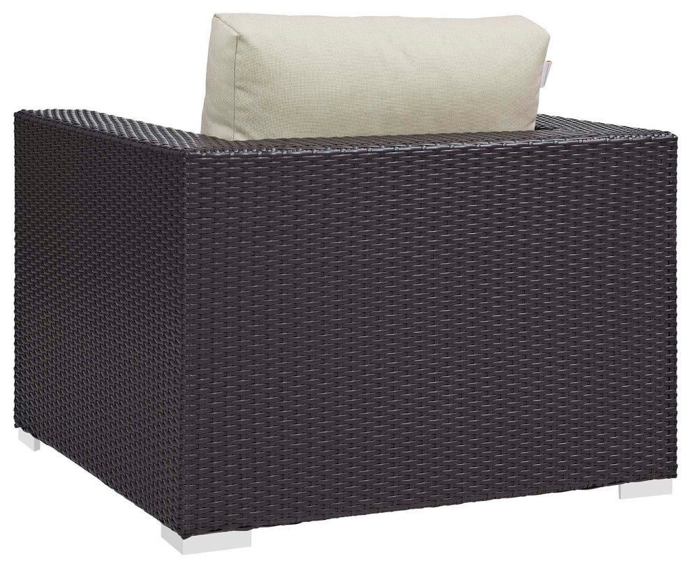Outdoor Patio Lounge Chair and Table Fire Pit Set, Fabric Rattan Wicker, Beige