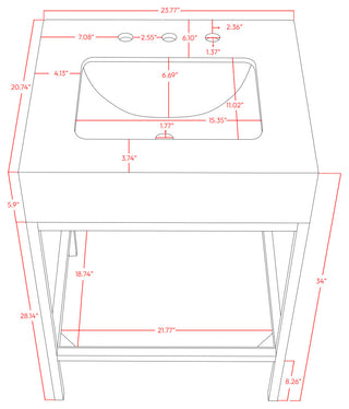Marmo Bathroom Vanity, White, 24" Wide, Brushed Brass Finish
