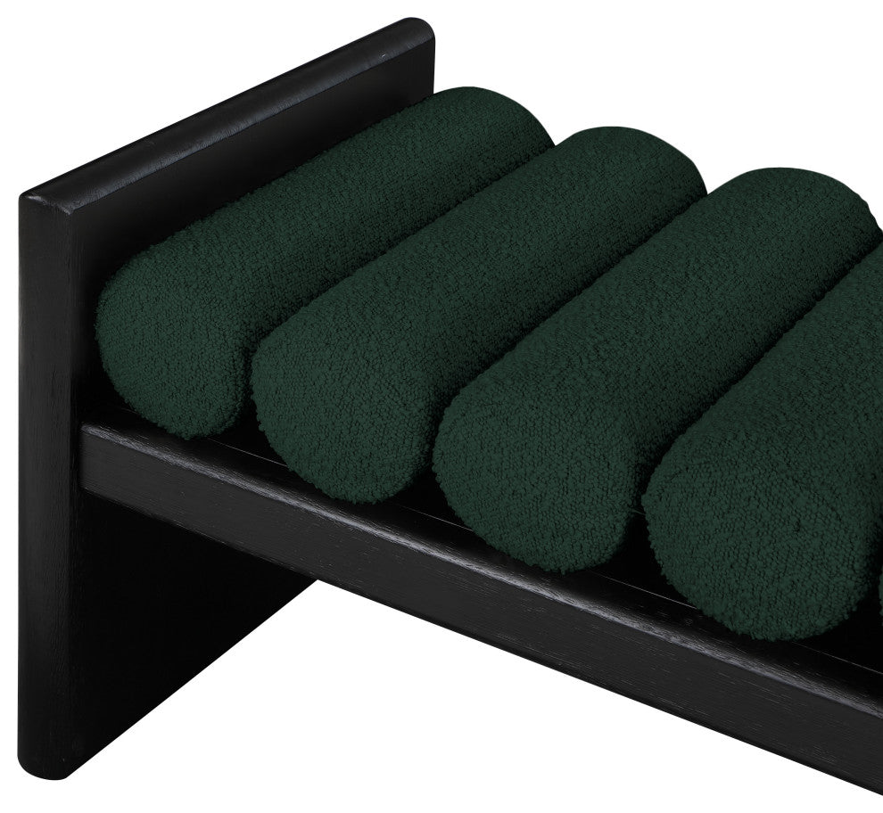 Waverly Boucle Fabric Upholstered Bench, Green, 52" Wide, Black Finish