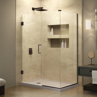 Unidoor Plus 32.5"Wx34.38" DFrameless Hinged Shower Enclosure, Oil Rubbed Bronze