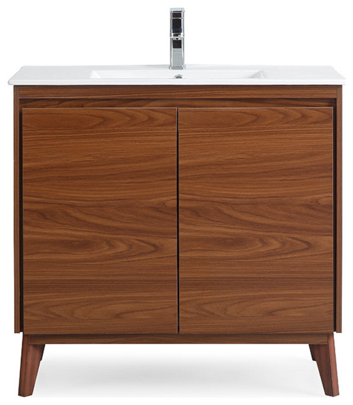 36" Modern Style Cherry Brown Zaren Single Sink Bathroom Vanity