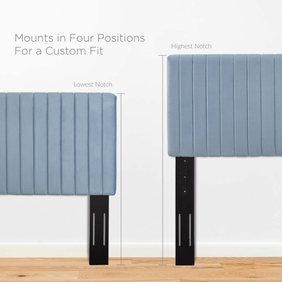 Contemporary Modern Full and Queen Size Headbaord, Velvet Fabric, Light Blue