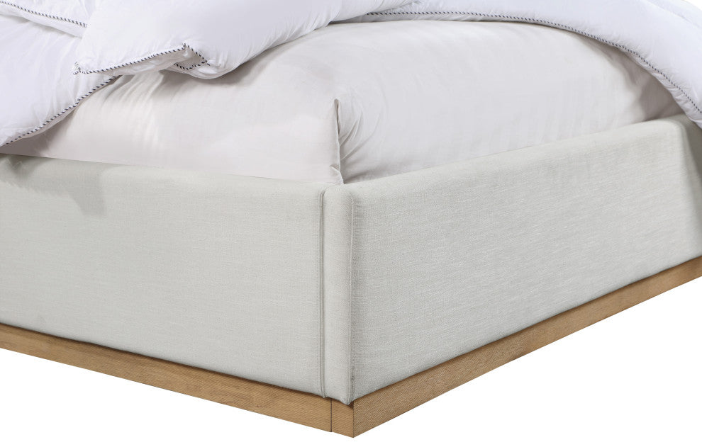 Alfie Linen Textured Fabric Upholstered Bed, Cream, Queen
