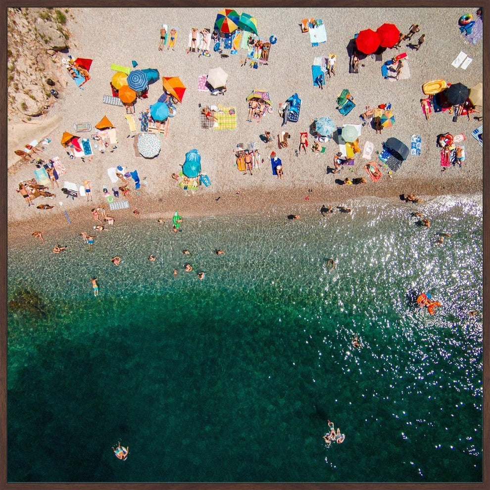 "Packed Beach" Floater Framed Painting Print on Canvas, 18"x18"