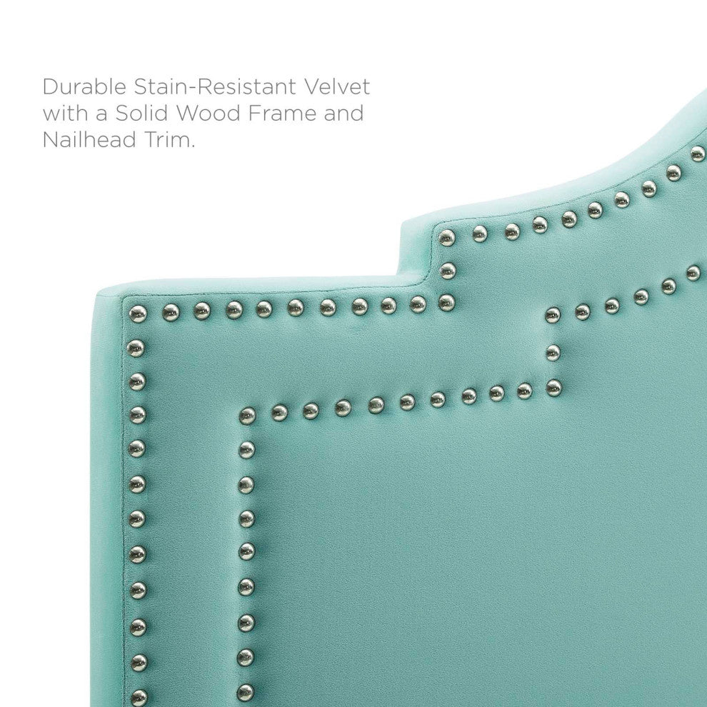 Headboard, King Size, Velvet, Blue, Modern Contemporary, Bedroom Master Suite